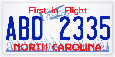 NC license plate ABD2335