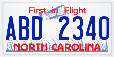 NC license plate ABD2340