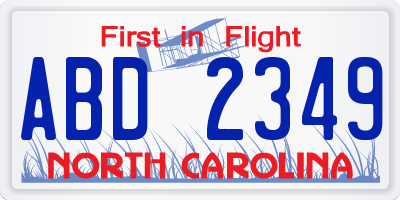 NC license plate ABD2349