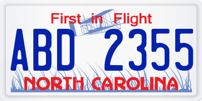 NC license plate ABD2355