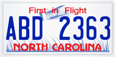 NC license plate ABD2363