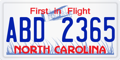 NC license plate ABD2365