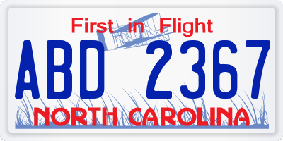 NC license plate ABD2367