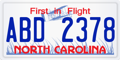 NC license plate ABD2378