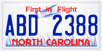 NC license plate ABD2388