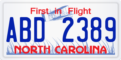 NC license plate ABD2389