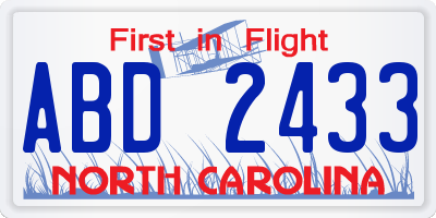 NC license plate ABD2433