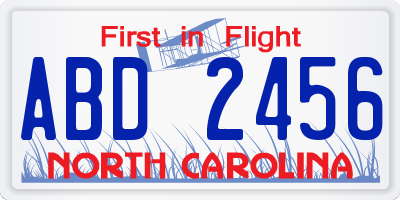 NC license plate ABD2456