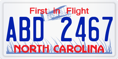 NC license plate ABD2467