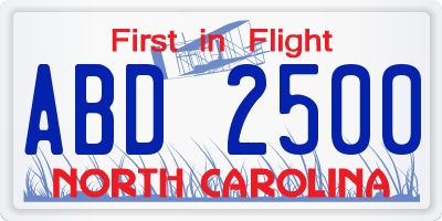 NC license plate ABD2500