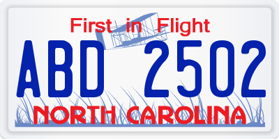NC license plate ABD2502