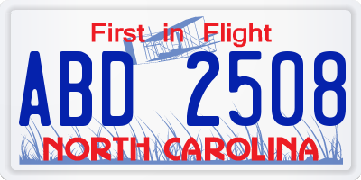 NC license plate ABD2508