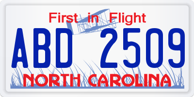 NC license plate ABD2509