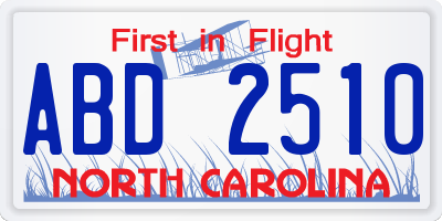 NC license plate ABD2510