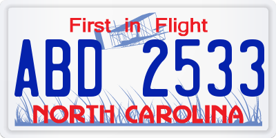 NC license plate ABD2533