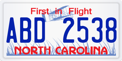 NC license plate ABD2538