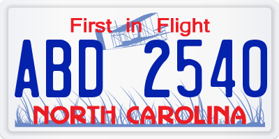 NC license plate ABD2540
