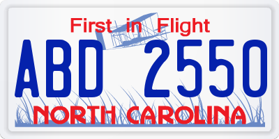 NC license plate ABD2550