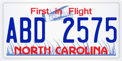 NC license plate ABD2575