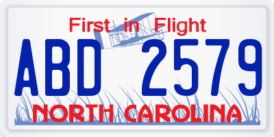 NC license plate ABD2579