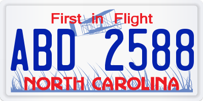 NC license plate ABD2588
