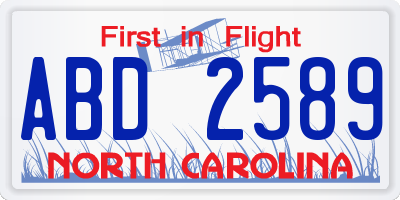 NC license plate ABD2589