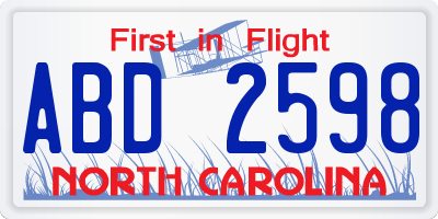NC license plate ABD2598