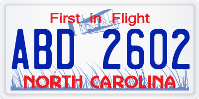 NC license plate ABD2602