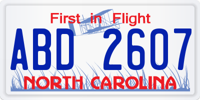 NC license plate ABD2607