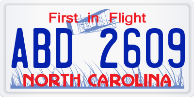 NC license plate ABD2609