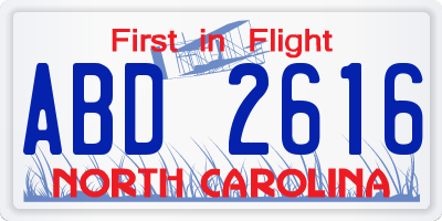 NC license plate ABD2616