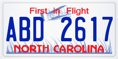 NC license plate ABD2617