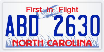 NC license plate ABD2630