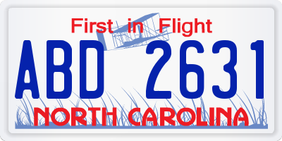 NC license plate ABD2631
