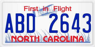 NC license plate ABD2643
