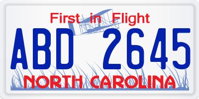 NC license plate ABD2645