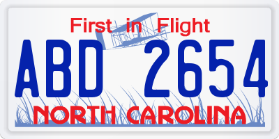 NC license plate ABD2654