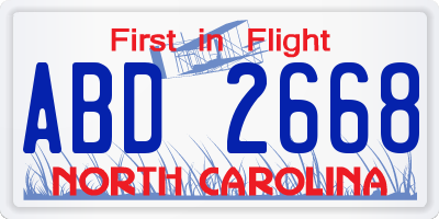 NC license plate ABD2668