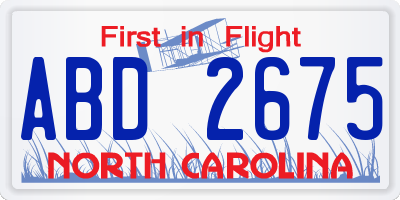 NC license plate ABD2675