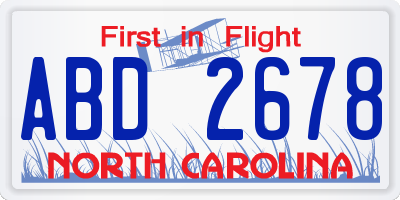 NC license plate ABD2678
