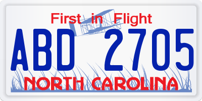 NC license plate ABD2705