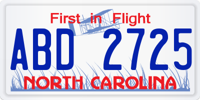 NC license plate ABD2725