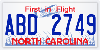 NC license plate ABD2749