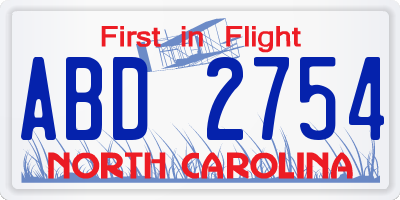 NC license plate ABD2754