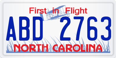 NC license plate ABD2763