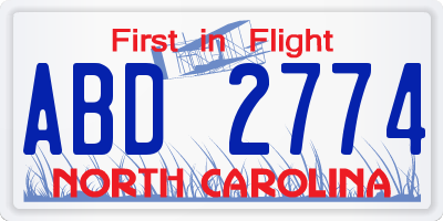 NC license plate ABD2774