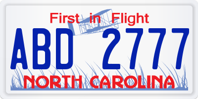 NC license plate ABD2777