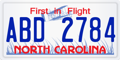 NC license plate ABD2784