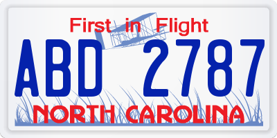 NC license plate ABD2787