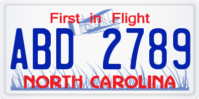 NC license plate ABD2789